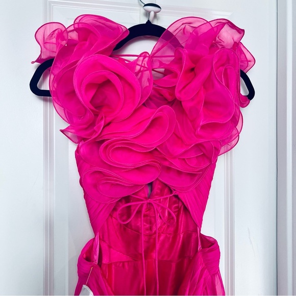 Mac Duggal Indy 6711 Gown 8 Hot Pink Ruffle Corset Back Evening Dress Formal - Picture 6 of 12